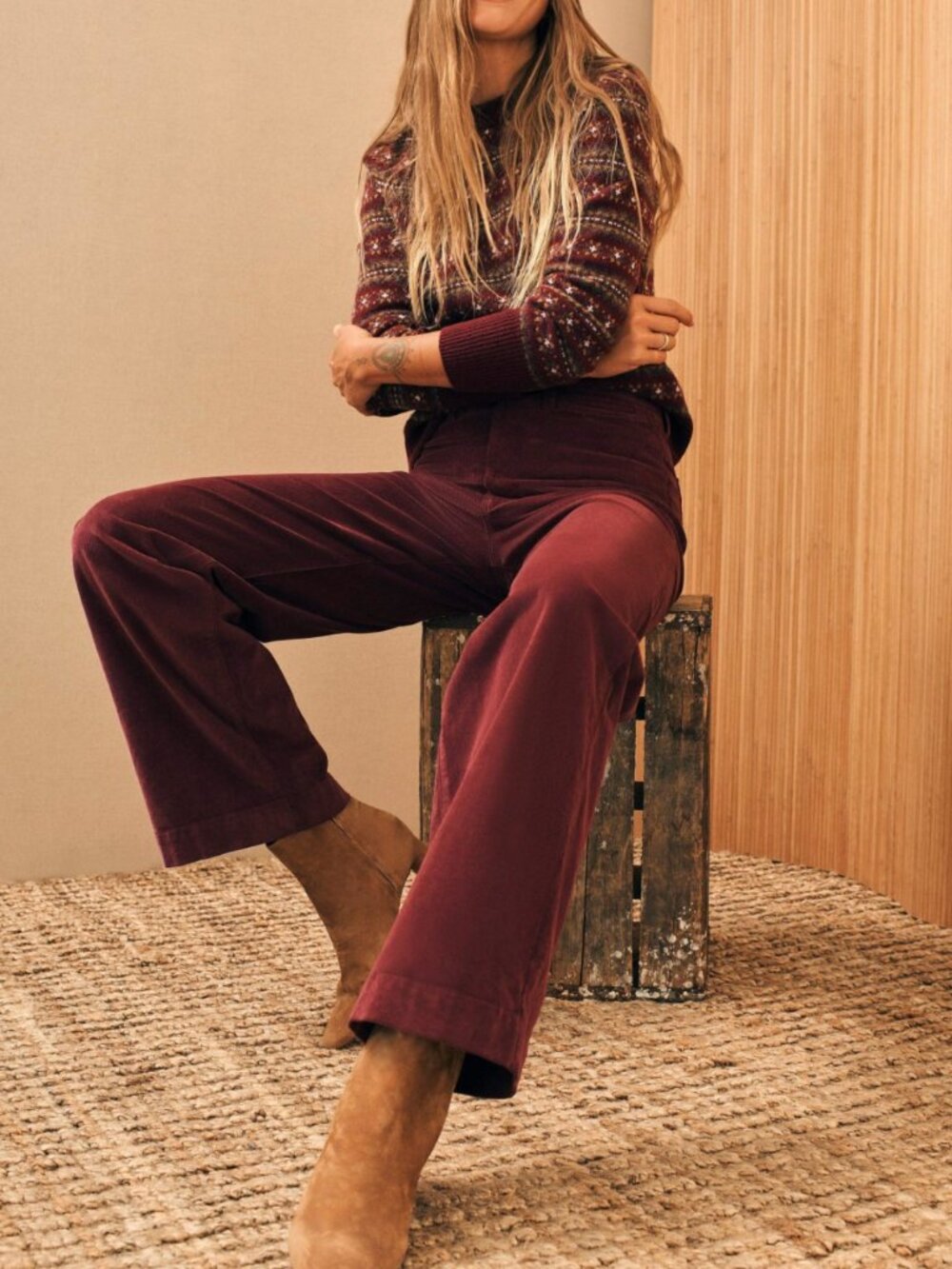 Faherty Stretch Cord Patch Pocket Pant 28 Maroon Banner Corduroy Flare